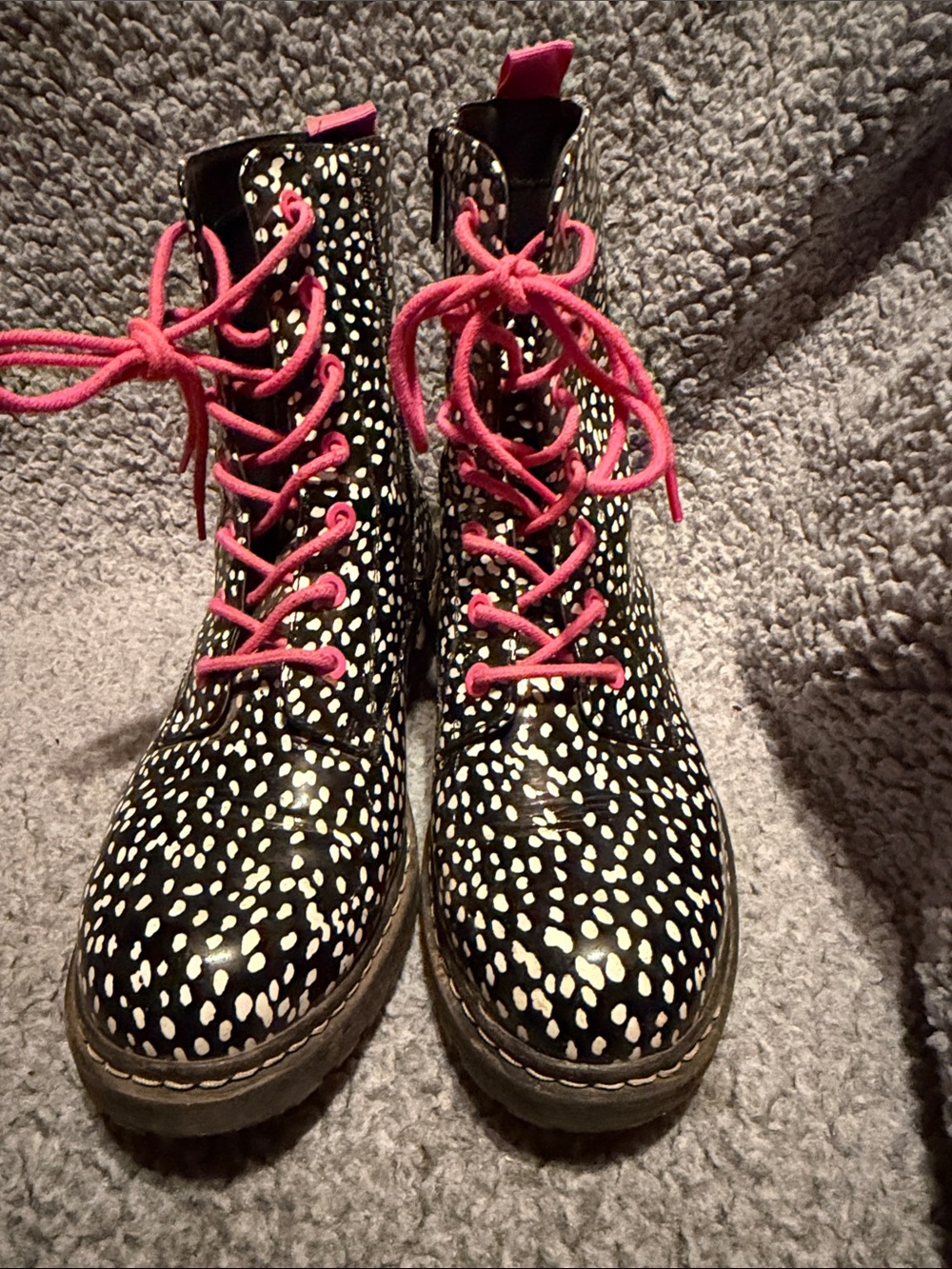 torrid Black Spotted Lace-Up Boots/ zip with Pink Laces 10 m